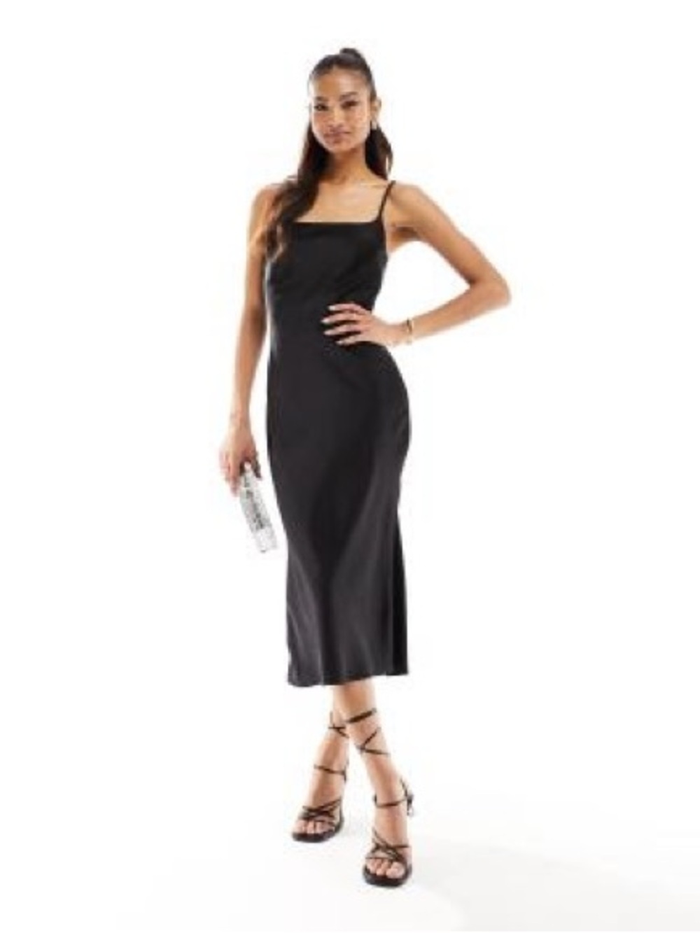 Black Zara Slip Midi Dress with Thin Straps